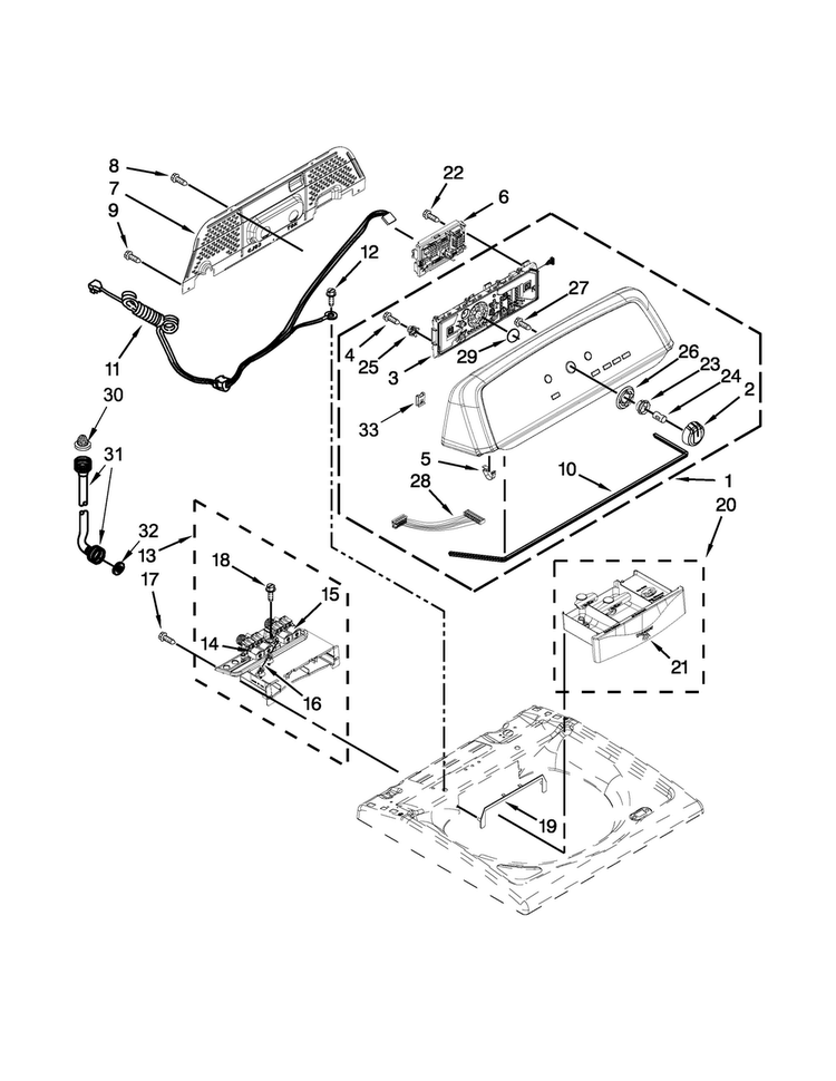 Console And Dispenser Parts Diagram and Parts List for 7MMVWX521BW1  Maytag Washer