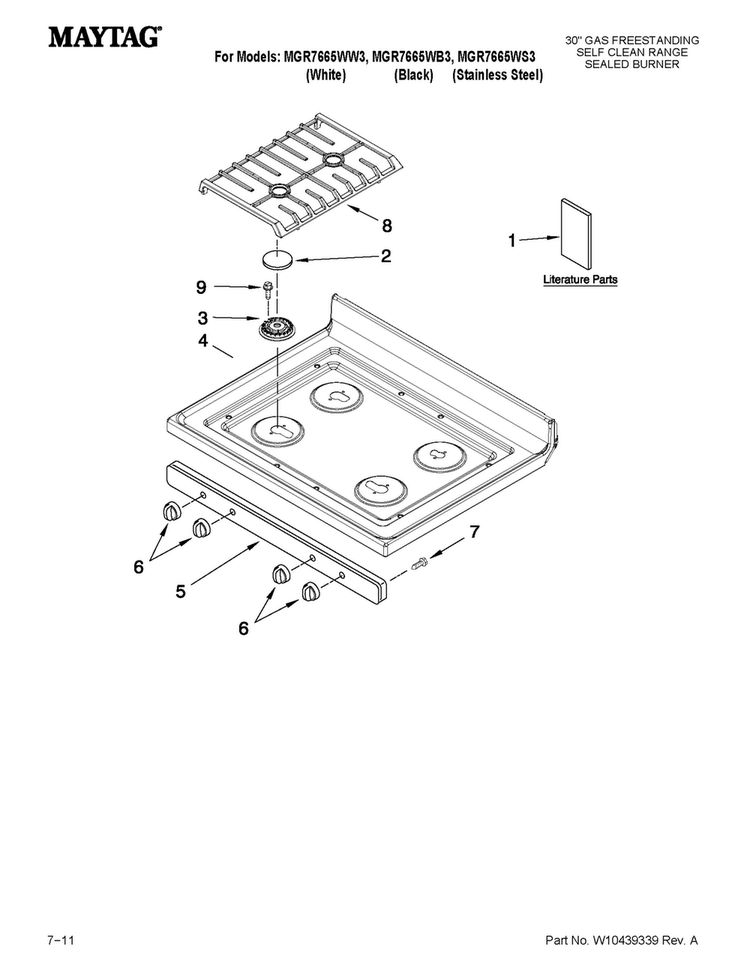Cooktop Parts Diagram and Parts List for MGR7665WS3  Maytag Range
