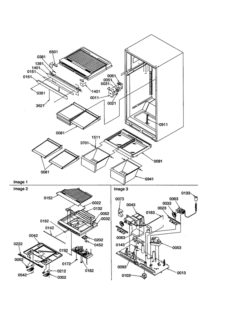 Interior Cabinet/drain Block Diagram and Parts List for TSI25VE-P1308102WE  Amana Refrigerator