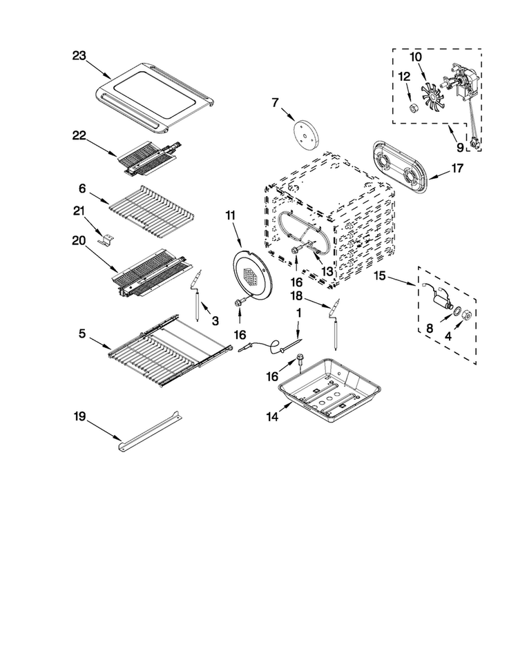 Internal Oven Parts Diagram and Parts List for JGRP536WP01  Jenn-Air Range