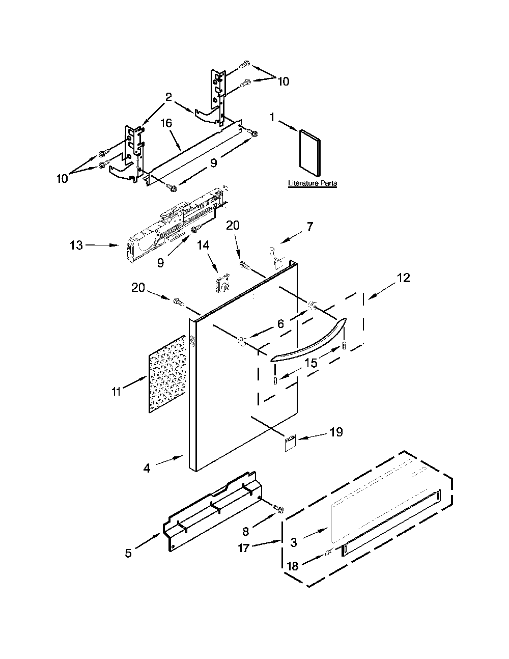 Door Panel Parts Diagram and Parts List for 66514752N510  Kenmore Dishwasher