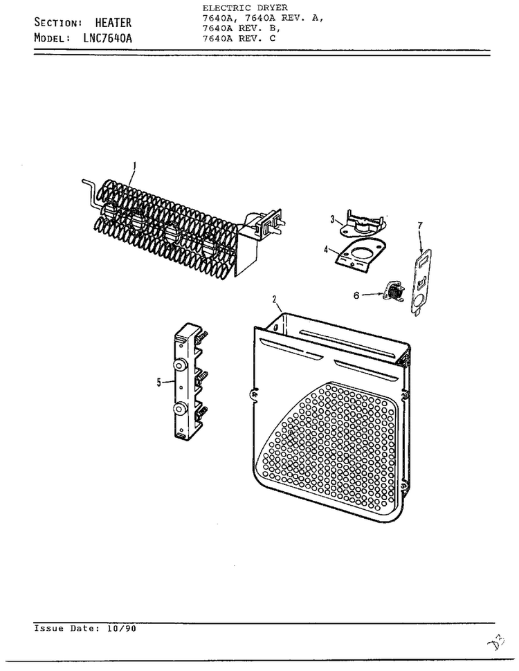 Heater Diagram and Parts List for 7640A REV B Norge Dryer