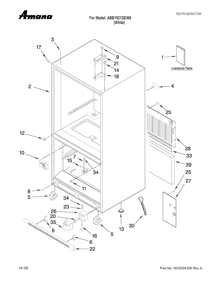 Cabinet Parts Diagram and Parts List for ABB1921DEW6  Amana Refrigerator