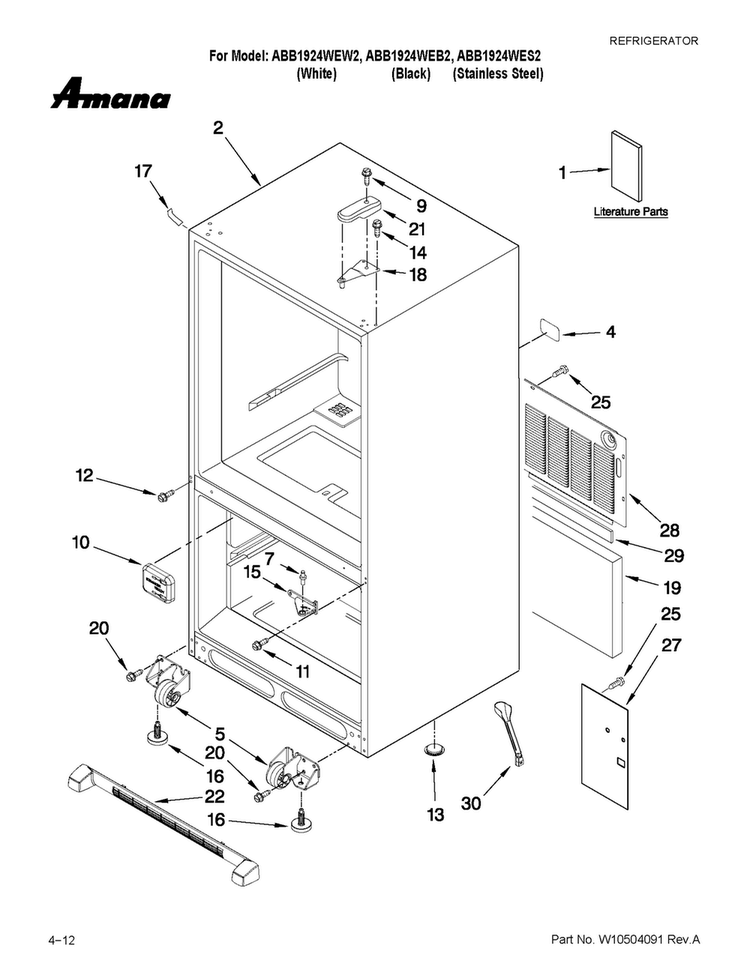 Cabinet Parts Diagram and Parts List for ABB1924WEB2  Amana Refrigerator
