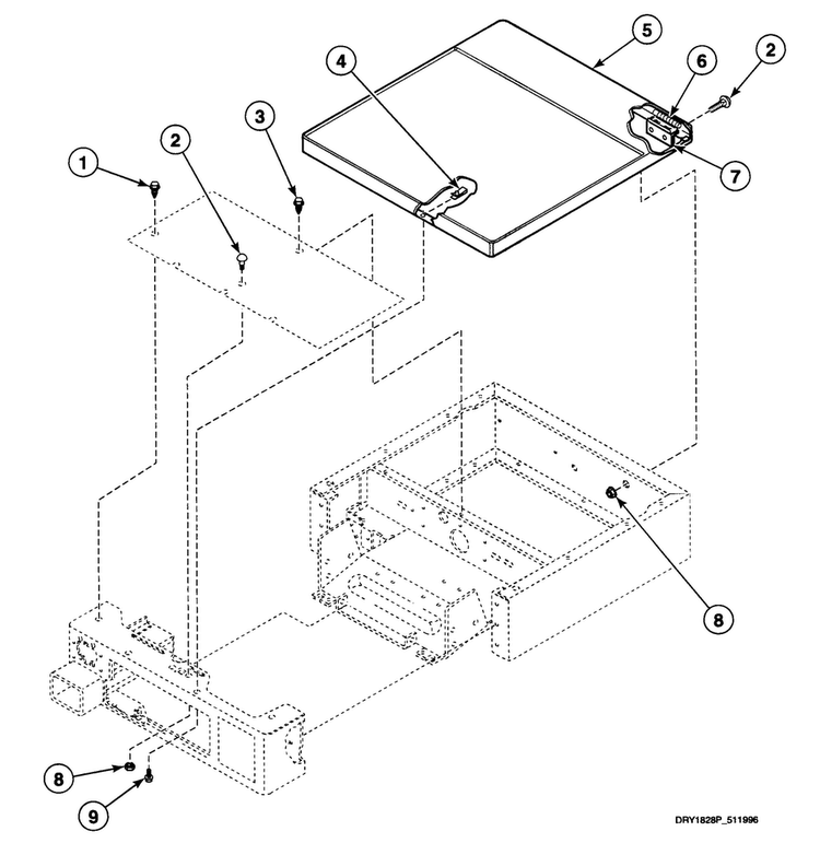 Cabinet Top Diagram and Parts List for SSGT09QF  Speed Queen Dryer