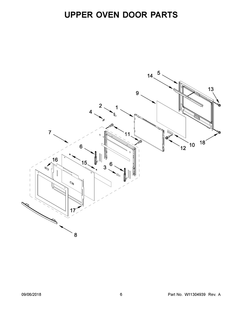 Upper Oven Door Parts Diagram and Parts List for JJW2730DS03  Maytag Wall Oven