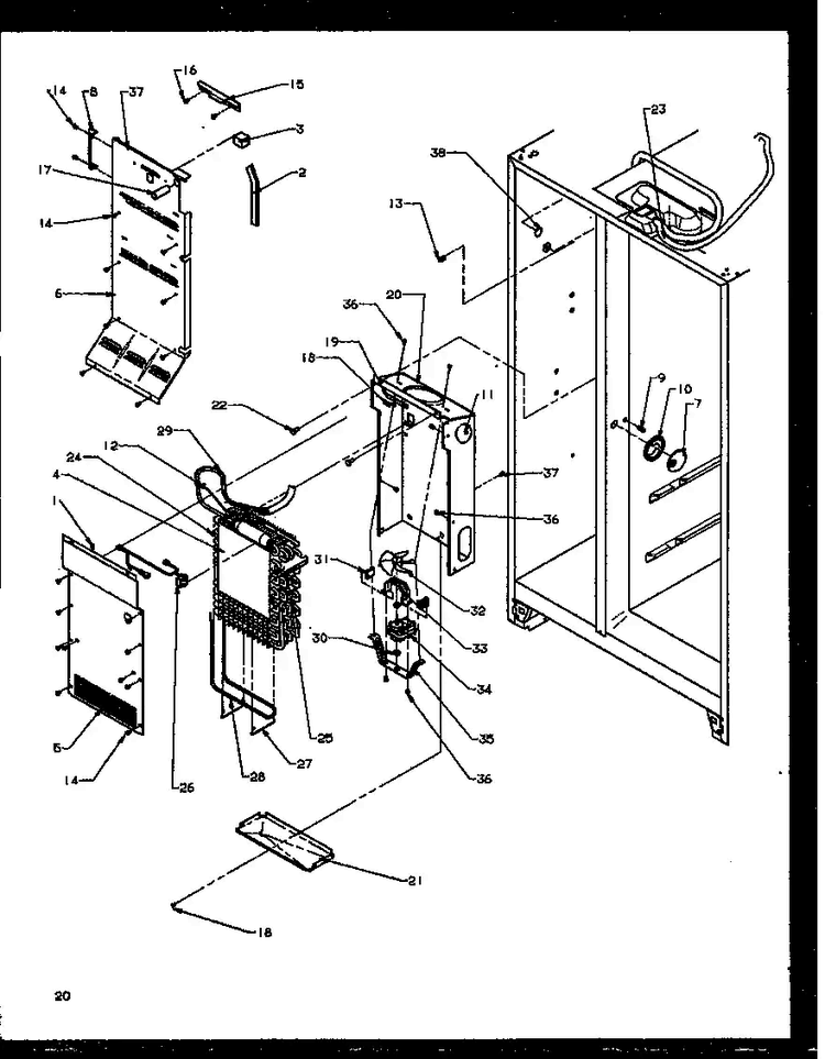 Freezer Evaporator And Air Handling Diagram and Parts List for SXI20NL-P1162903WL  Amana Refrigerator