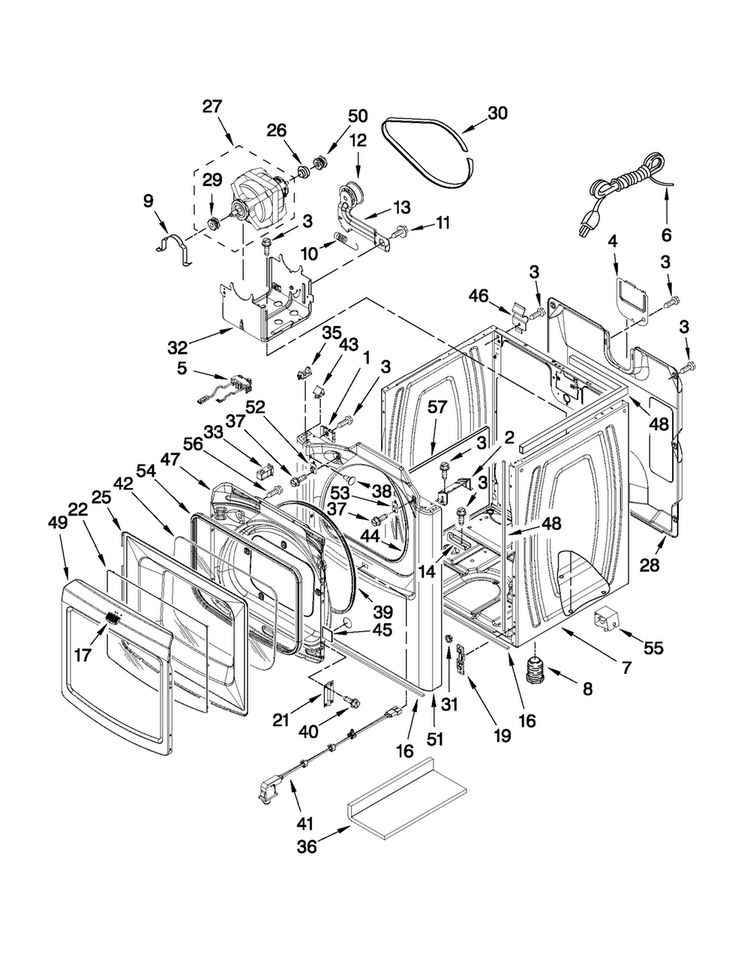 Cabinet Parts Diagram and Parts List for 7MMGDB850WL1  Maytag Dryer