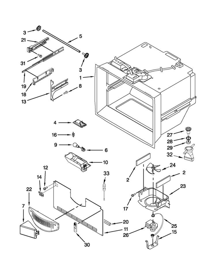 Freezer Liner Parts Diagram and Parts List for JFC2290VPY5  Jenn-Air Refrigerator
