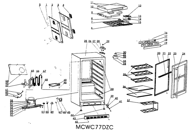 Cabinet Parts Diagram and Parts List for MCWC77DZC  Magic Chef Wine and Beverage Cooler