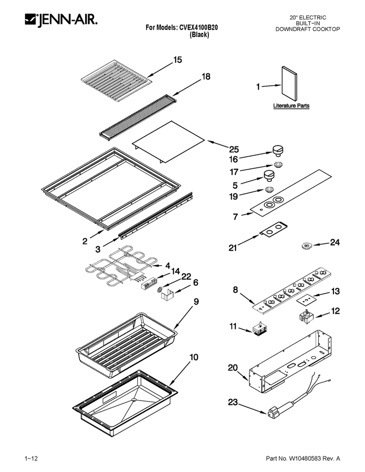 Cooktop Parts Diagram and Parts List for CVEX4100B20  Jenn-Air Cooktop