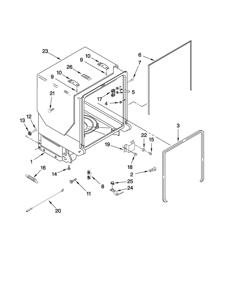 Tub And Frame Parts Diagram and Parts List for MDB8859AWB2  Maytag Dishwasher