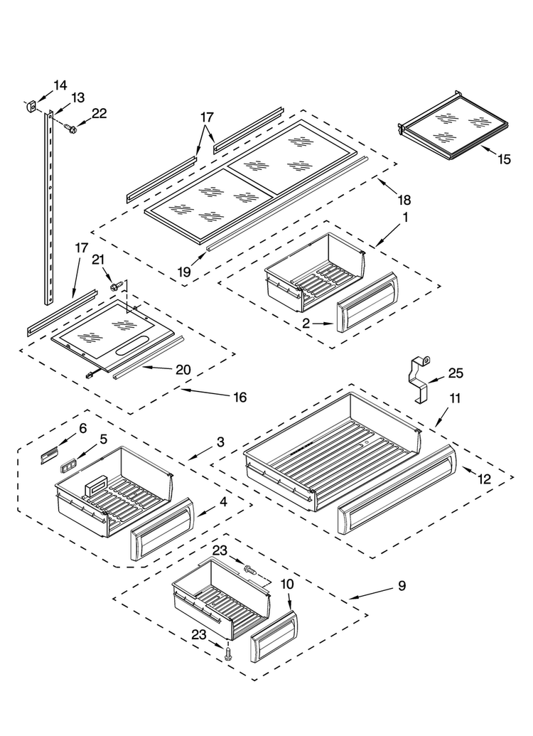 Shelf Parts Diagram and Parts List for JF42PPFXDB01  Jenn-Air Refrigerator