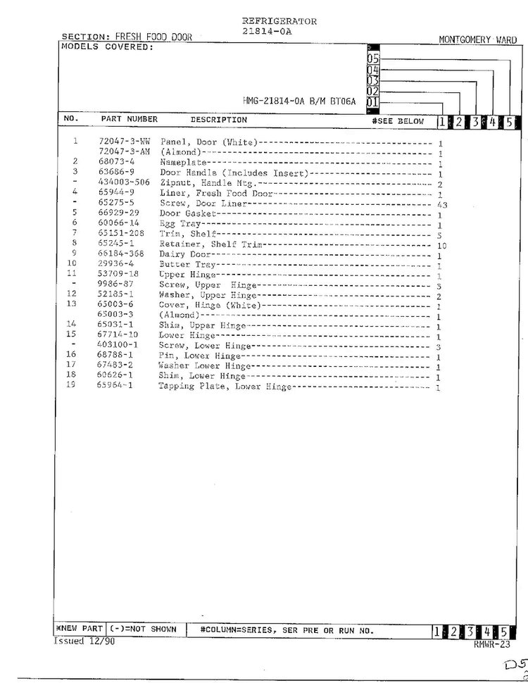 Fresh Food Door Page 2 Diagram and Parts List for 21814-0A  Admiral Refrigerator