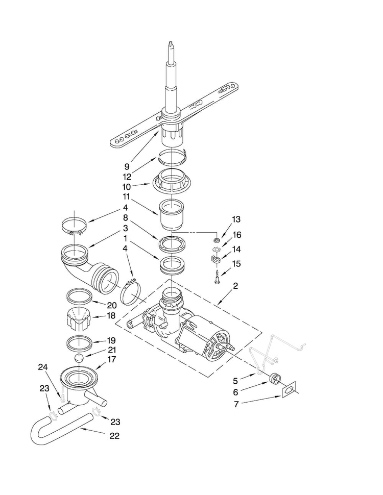 Pump And Spray Arm Parts Diagram and Parts List for CDB4000WQ0  Magic Chef Dishwasher