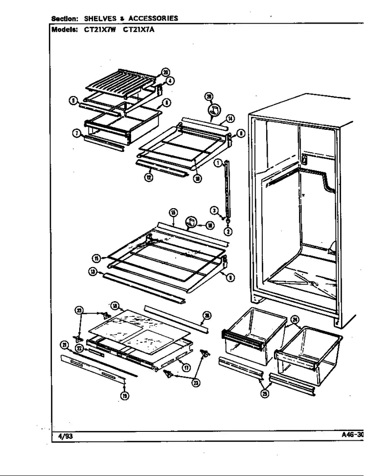 Shelves & Accessories Diagram and Parts List for CT21X7W DD68A Crosley Refrigerator