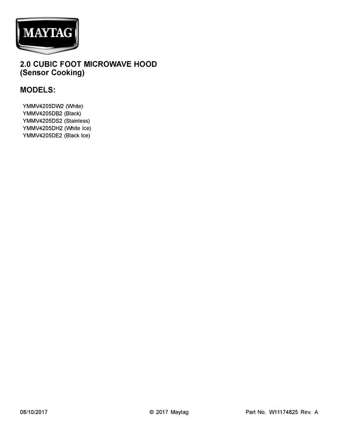 01 - Cover Sheet Diagram and Parts List for YMMV4205DS2  Maytag Microwave Oven Combo