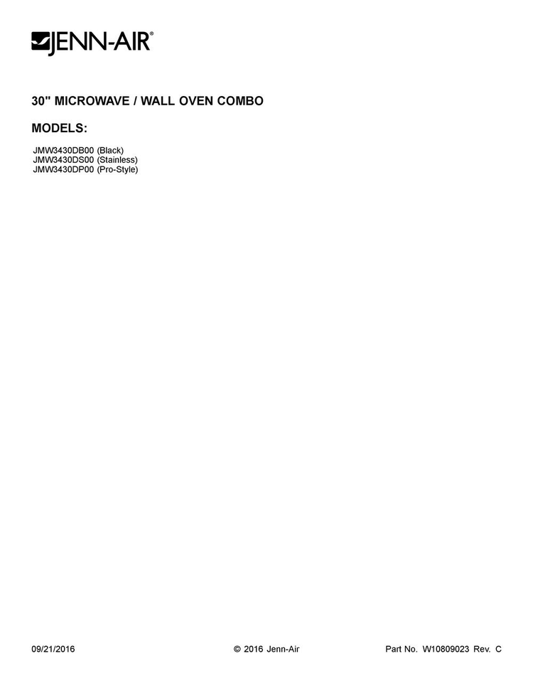 Cover Sheet Diagram and Parts List for JMW3430DB00  Jenn-Air Microwave