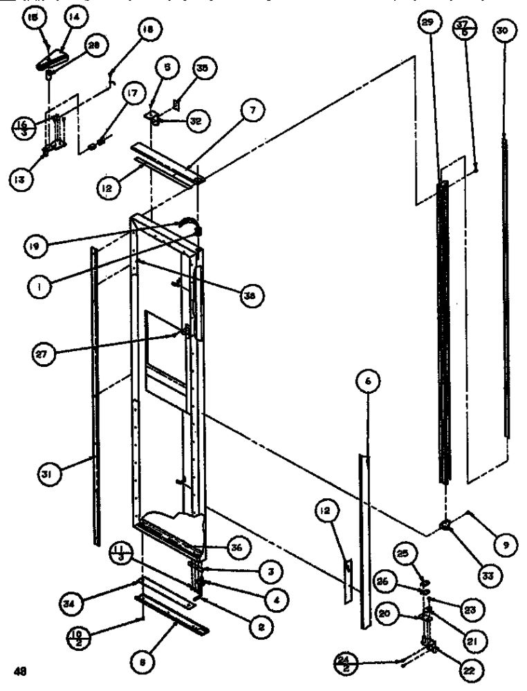 Door/Hinge/Trim Freezer Diagram and Parts List for SBDT520J-P7845303W  Amana Refrigerator
