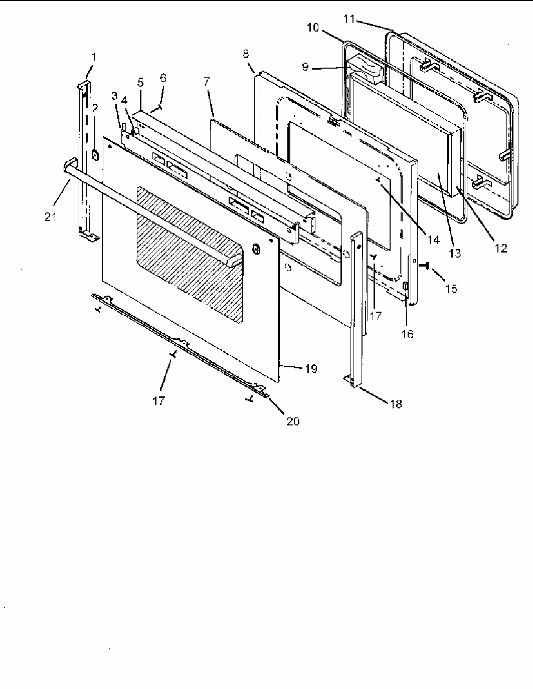 Oven Door Assembly Diagram and Parts List for CARDS801WW-P1131925NWW  Amana Range