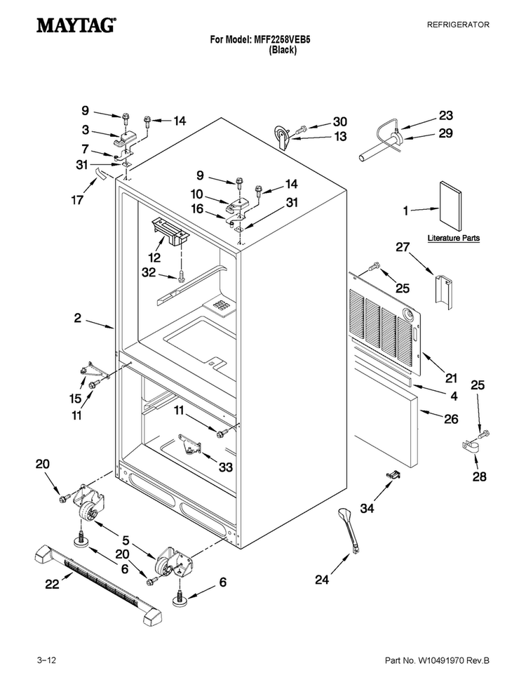 Cabinet Parts Diagram and Parts List for MFF2258VEB5  Maytag Refrigerator