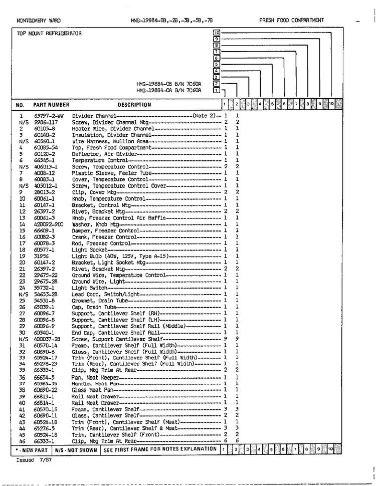 Fresh Food Compartment Assembly Page 2 Diagram and Parts List for 19884B  Admiral Refrigerator