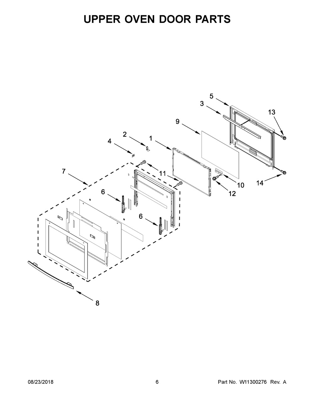 Upper Oven Door Parts Diagram and Parts List for JJW3830DS03  Maytag Wall Oven