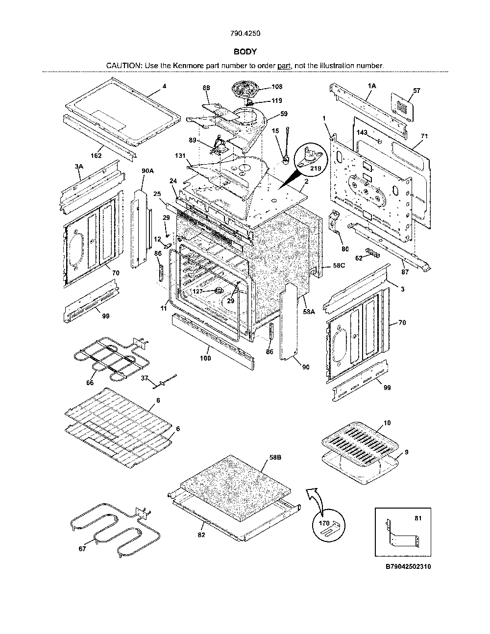Body Diagram and Parts List for 79042502314  Kenmore Range