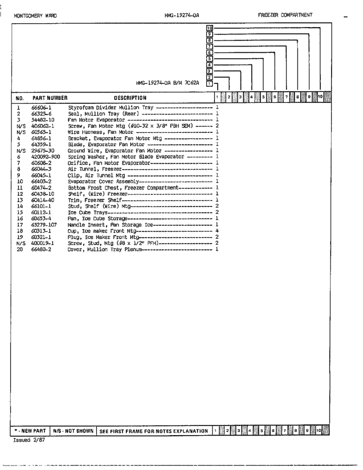 Freezer Compartment Page 2 Diagram and Parts List for 19274A  Admiral Refrigerator