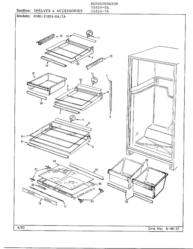 Shelves & Accessories Diagram and Parts List for 31824-0A  Admiral Refrigerator