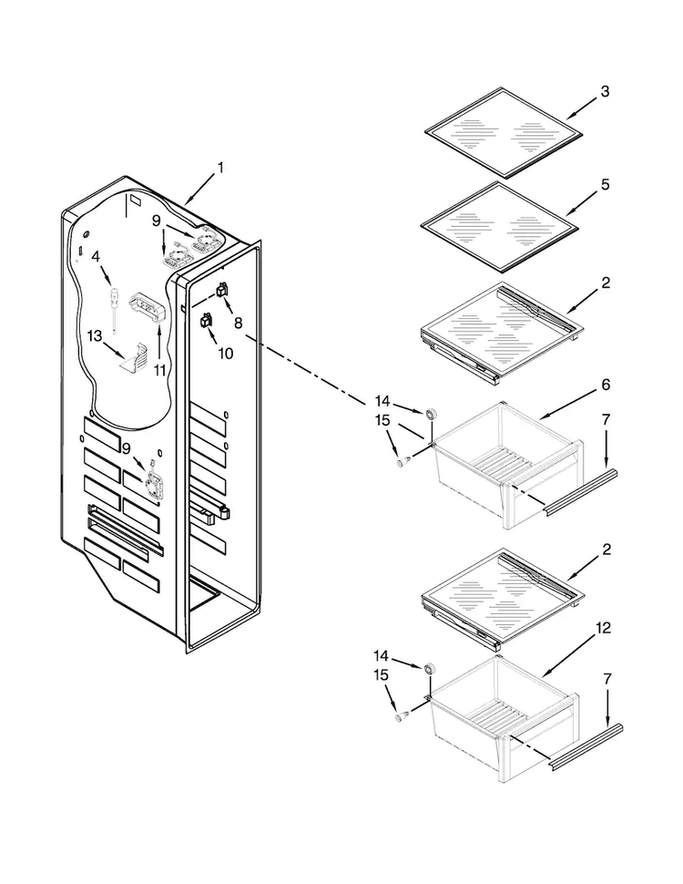 Freezer Liner Parts Diagram and Parts List for JSC24C8EAM02  Jenn-Air Refrigerator