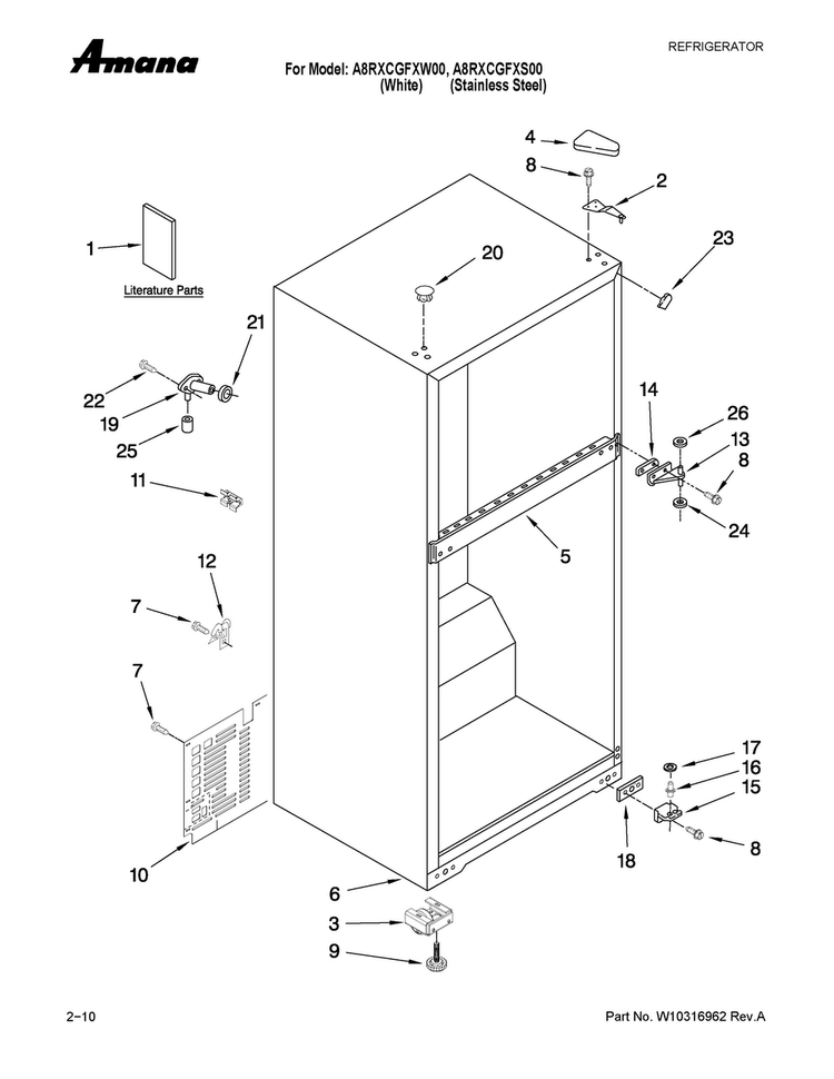 Cabinet Parts Diagram and Parts List for A8RXCGFXS00  Amana Refrigerator