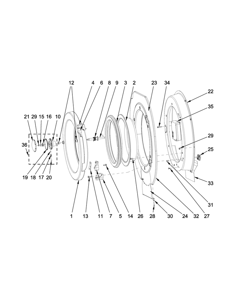 Door Parts Diagram and Parts List for MXR20PDATS  Maytag Washer