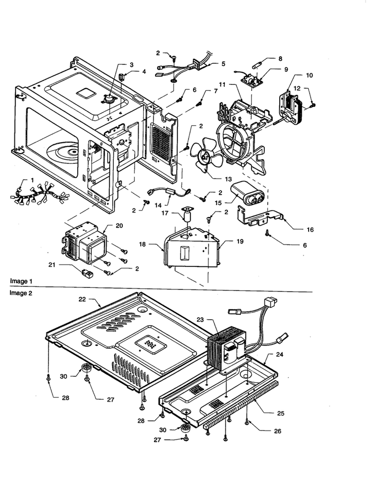 Interior And Base Plate Diagram and Parts List for F1331E-P1323104M  Amana Microwave