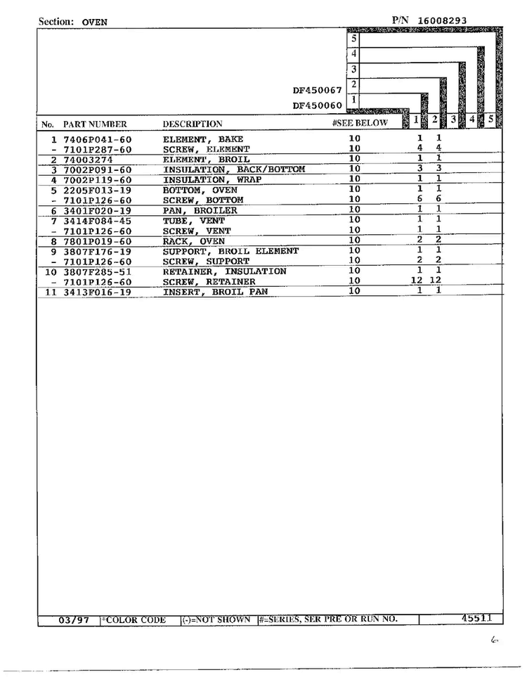 Oven Diagram and Parts List for DF-450067  Maytag Range