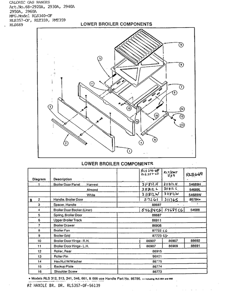 Lower Broiler Components Diagram and Parts List for 2940A  Amana Range