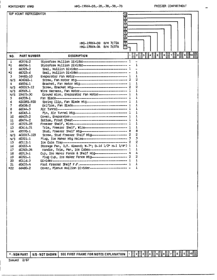 Freezer Compartment Page 2 Diagram and Parts List for 19864A  Admiral Refrigerator