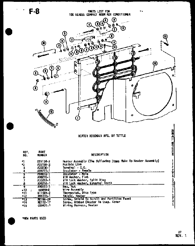 100 Series Compact Room Air Conditioner Diagram and Parts List for 113-3HEW P67231-20R Amana Air Conditioner