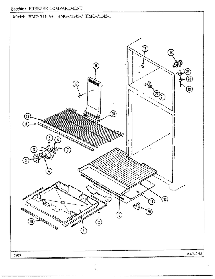 Freezer Compartment Diagram and Parts List for 71143-0A  Admiral Refrigerator