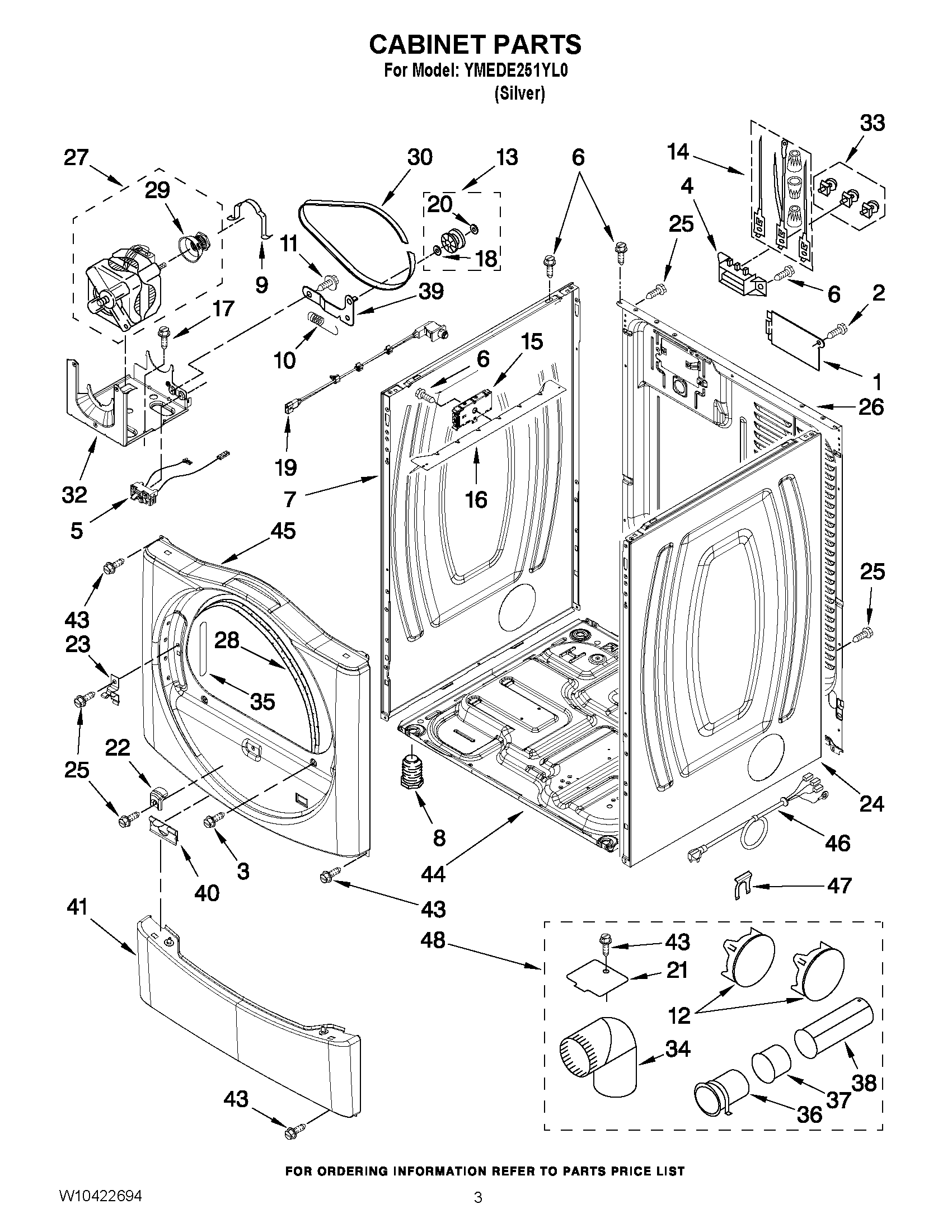 02 - CABINET PARTS Diagram and Parts List for YMEDE251YL0  Maytag Dryer