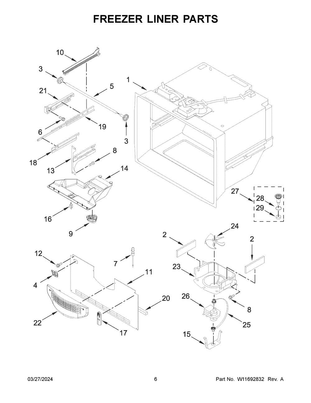 Freezer Liner Parts Diagram and Parts List for ABB1924BRM05  Amana Refrigerator