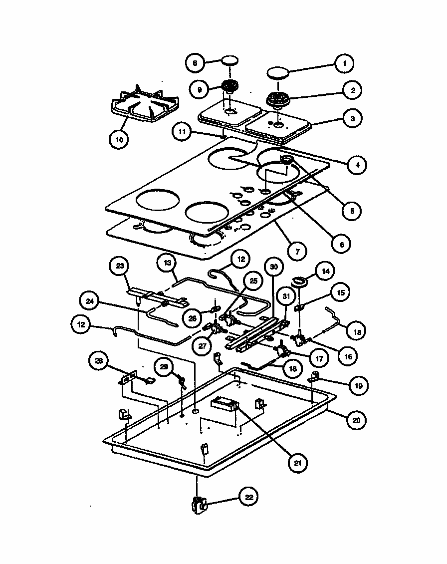 Page 3 Diagram and Parts List for RTG350UD-P1131486ND  Caloric Cooktop