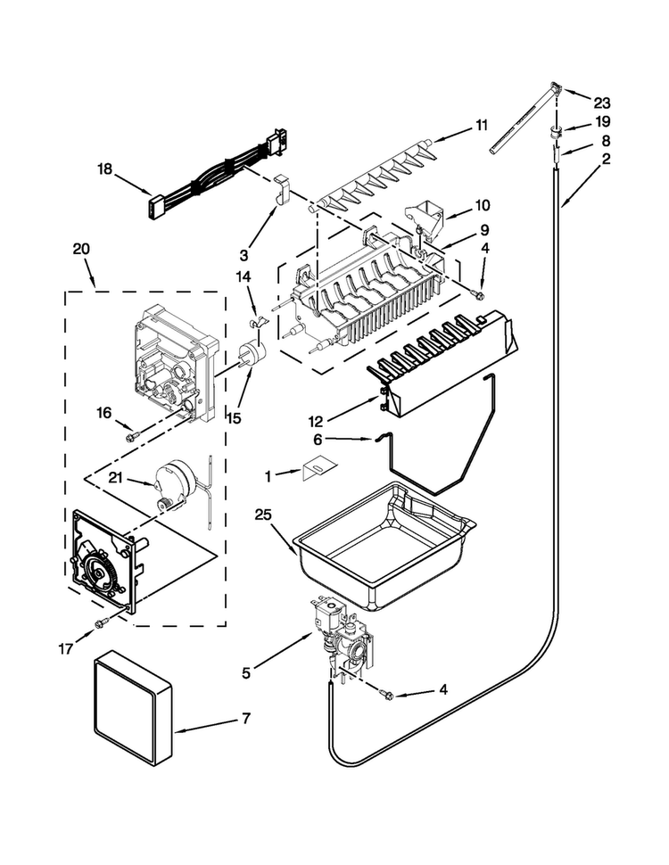 Icemaker Parts Diagram and Parts List for AFD2535DEW11  Amana Refrigerator