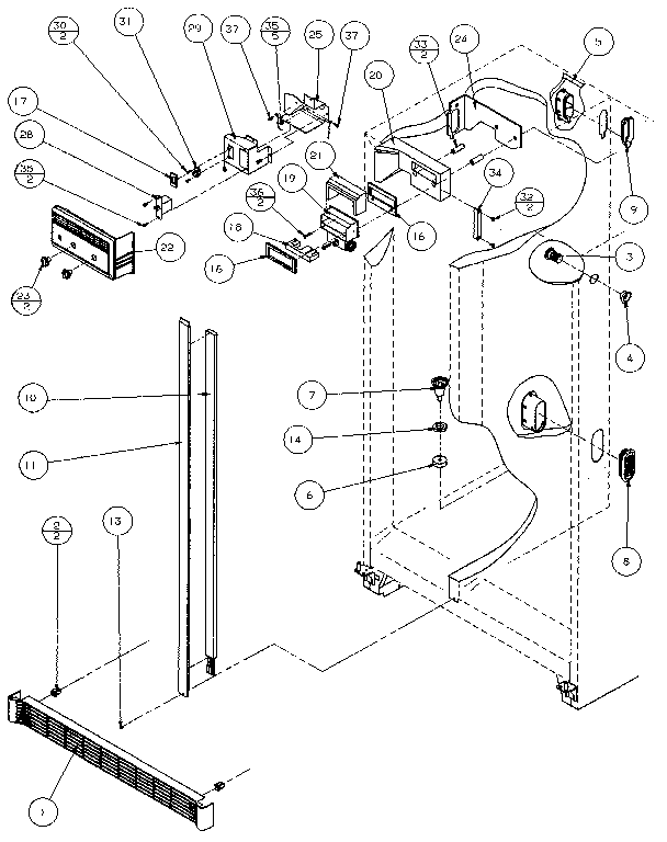 Refrigerator/freezer Controls And Cabinet Diagram and Parts List for 36048-P1122102W  Amana Refrigerator