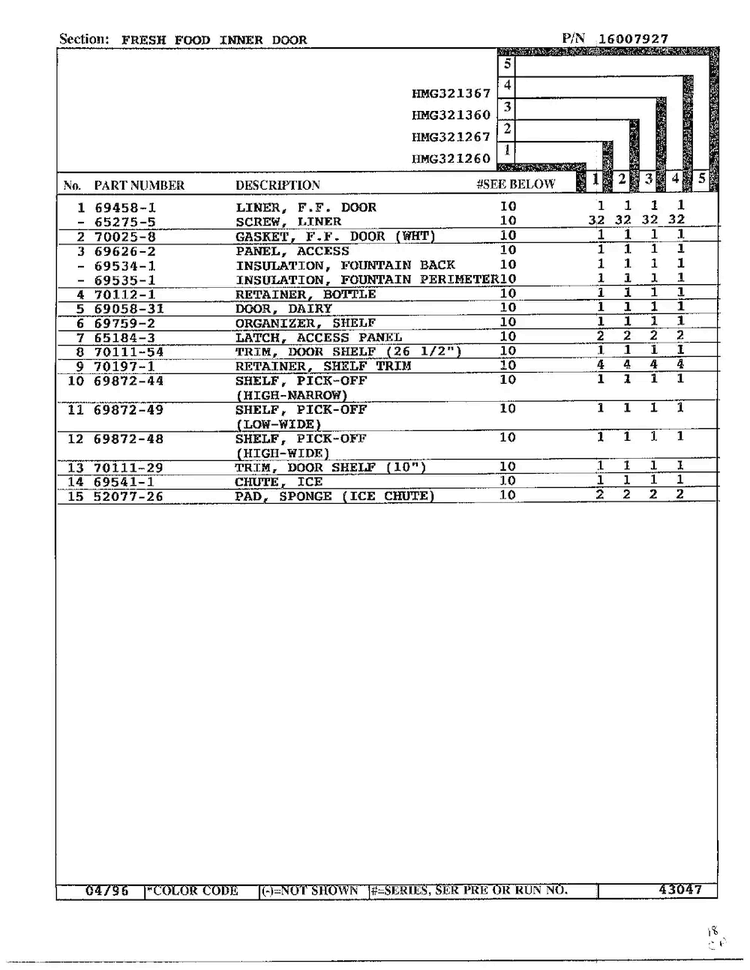 Fresh Food Inner Door Page 2 Diagram and Parts List for HMG321267  Admiral Refrigerator