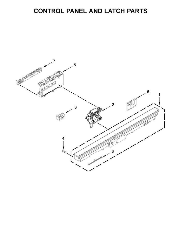 Control Panel And Latch Parts Diagram and Parts List for JDB9200CWY2  Jenn-Air Dishwasher