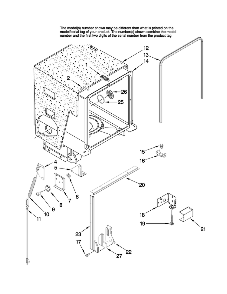 Tub And Frame Parts Diagram and Parts List for MDB4651AWQ0  Maytag Dishwasher