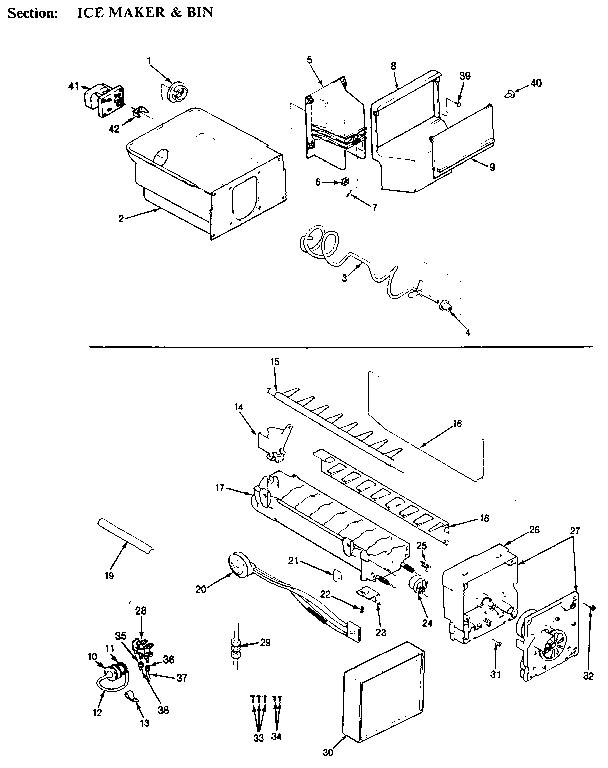 Ice Maker & Bin Diagram and Parts List for JRSD246B MBQ81C Jenn-Air Refrigerator