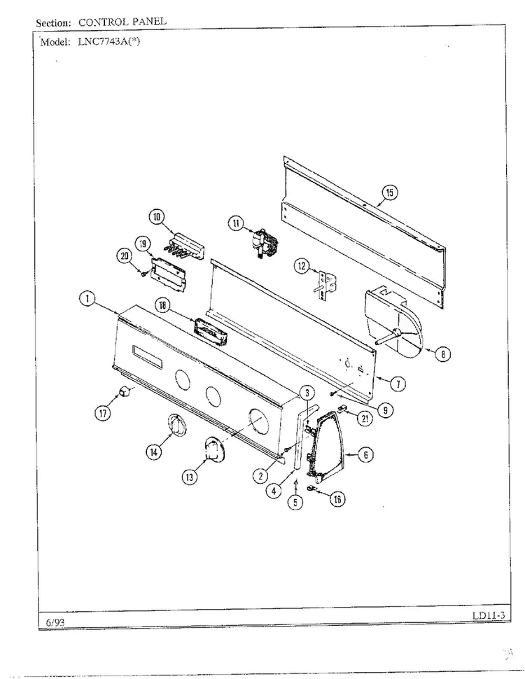 Control Panel Diagram and Parts List for 7743A REV A Norge Dryer