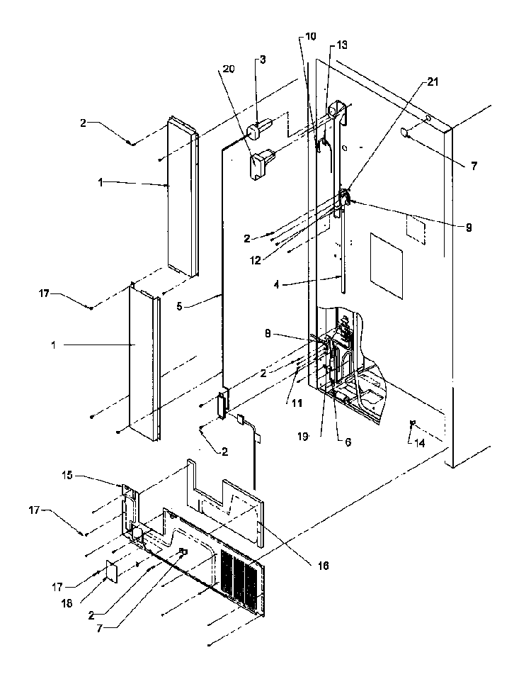 Cabinet Back Diagram and Parts List for THI21S3L-P1194701WL  Amana Refrigerator